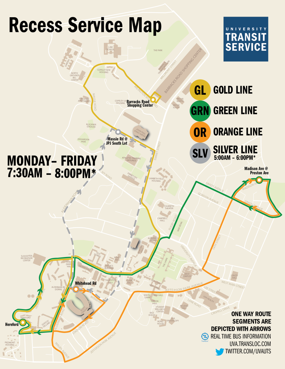 System map for Recess Service showing Gold, Green, Orange and Silver Lines